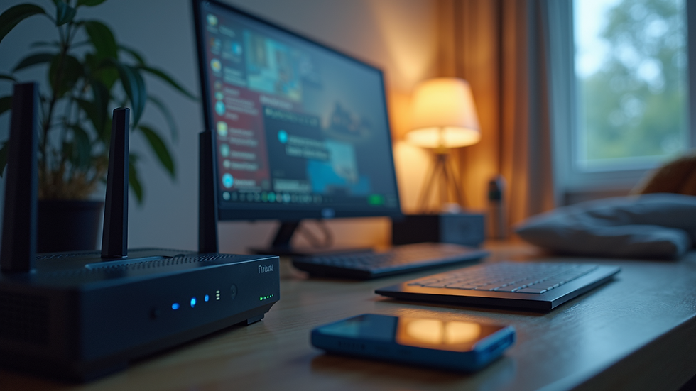Eye-level view of a home network setup with multiple smart devices