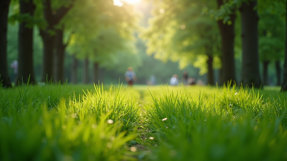 Eye-level view of lush greenery in a peaceful park setting
