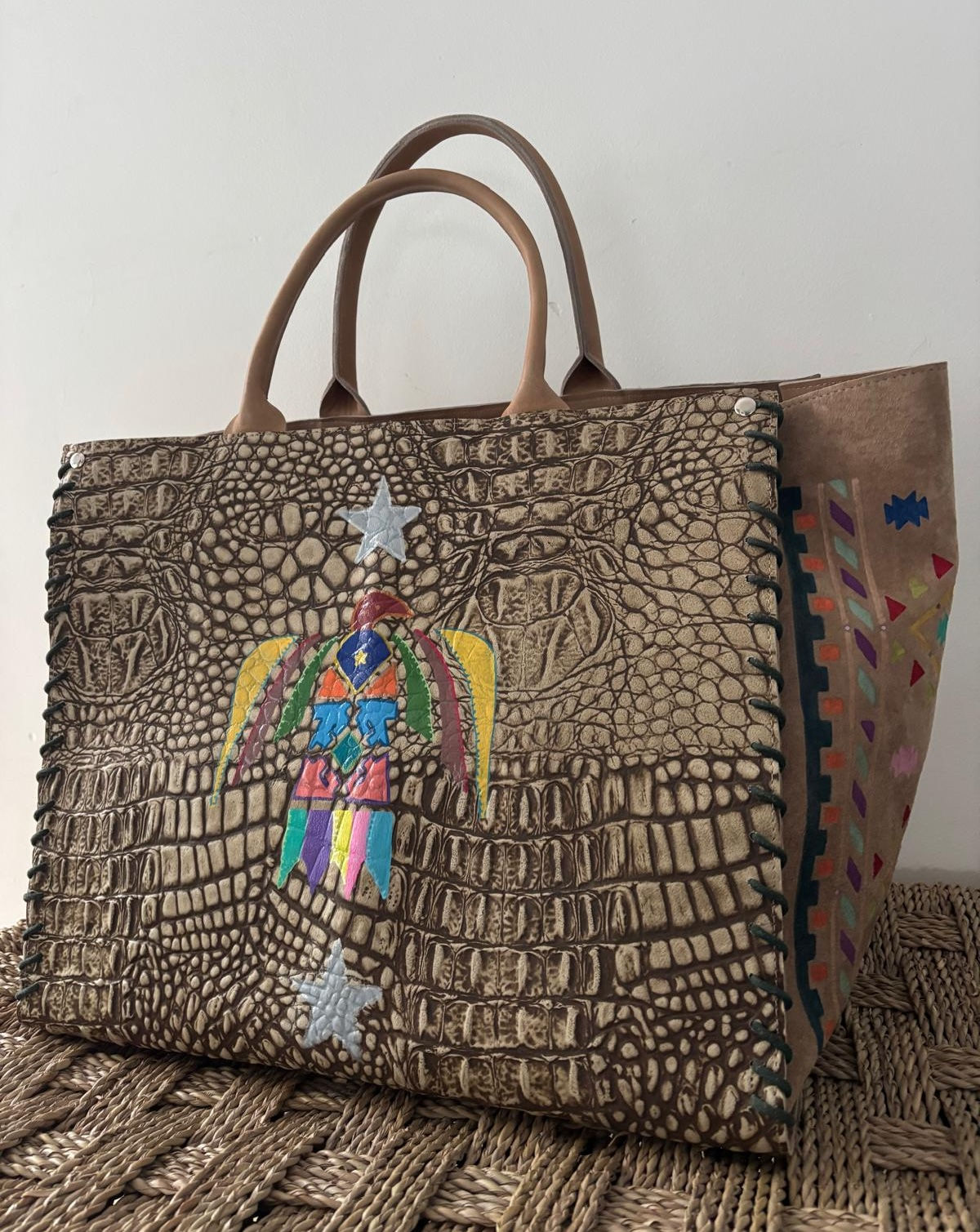 AZTEC - collab hand painted , embossed croco , eagle