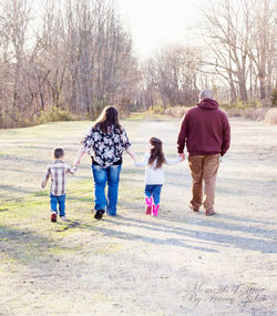 family walking bright