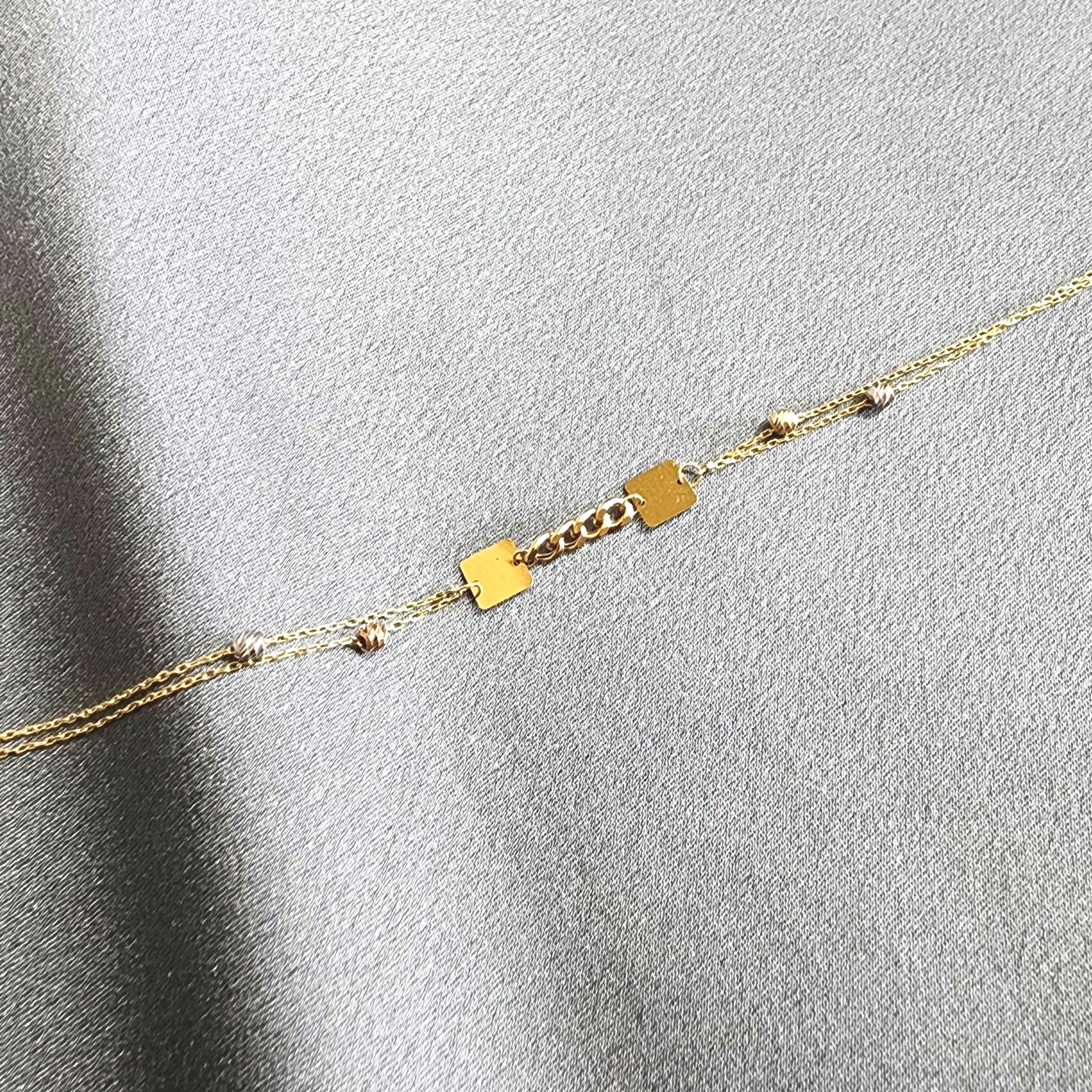 18 Karat Gold Double Chain with Italian Laser Cut Balls Bracelet