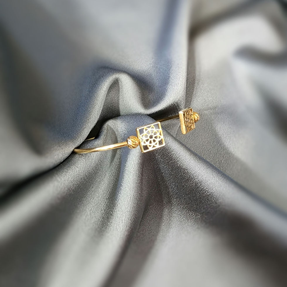 Thumbnail: 18 Karat Gold Square Shape with Laser Cut Balls Bangle