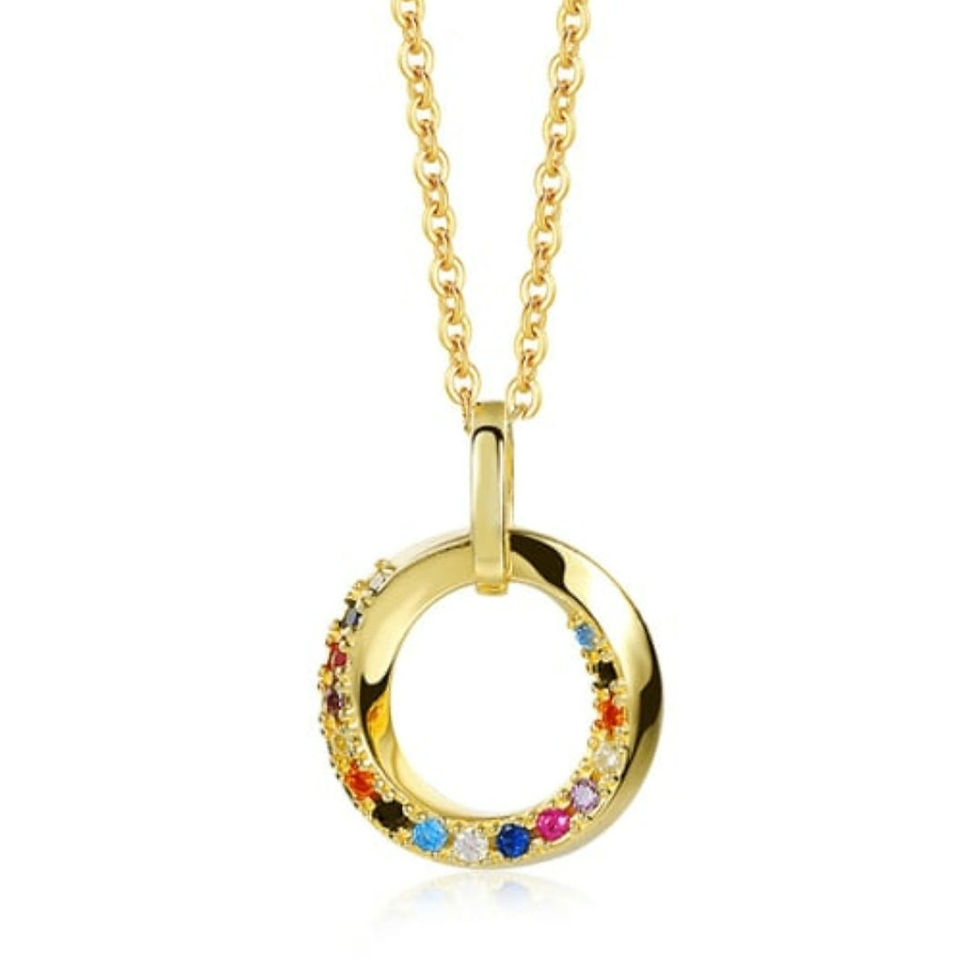 Прев'ю: 925 Sterling Silver  Colorful Cubic Zirconia Geomatric Necklace