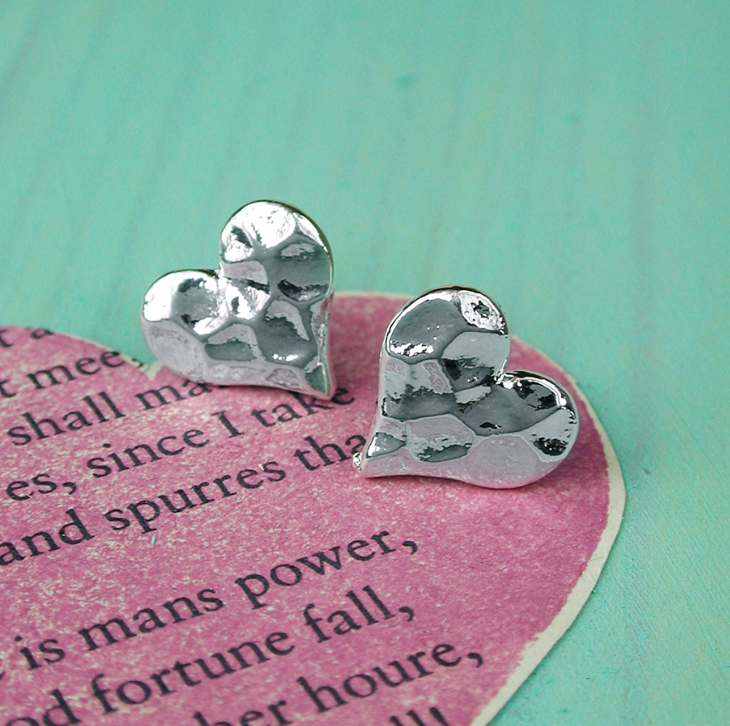 Hammered Heart Stud Earrings