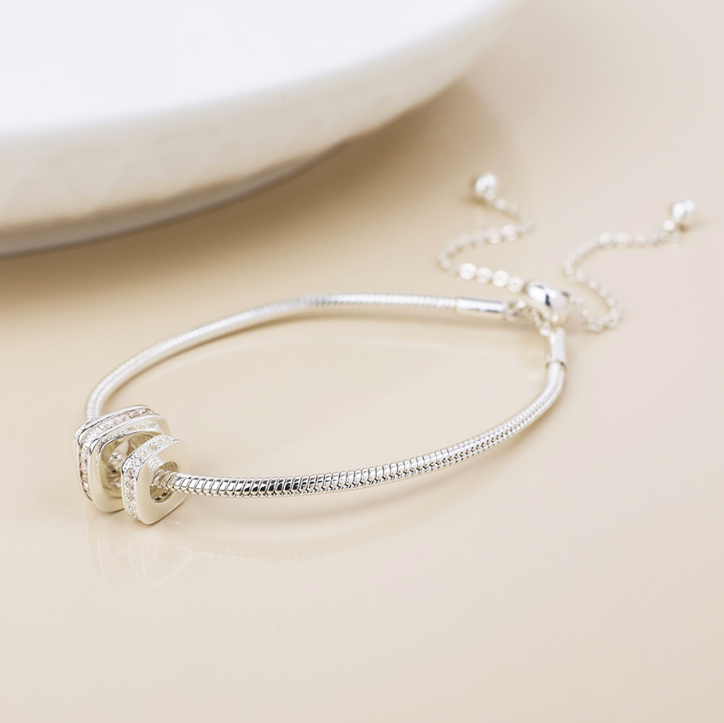 Silver plated simple crystal square rings bracelet
