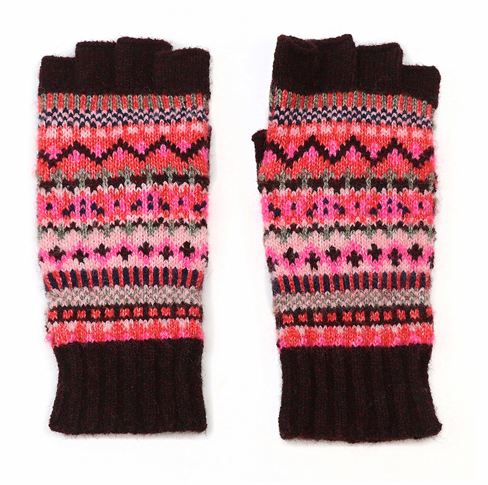 Recycled blend red mix fair isle fingerless gloves
