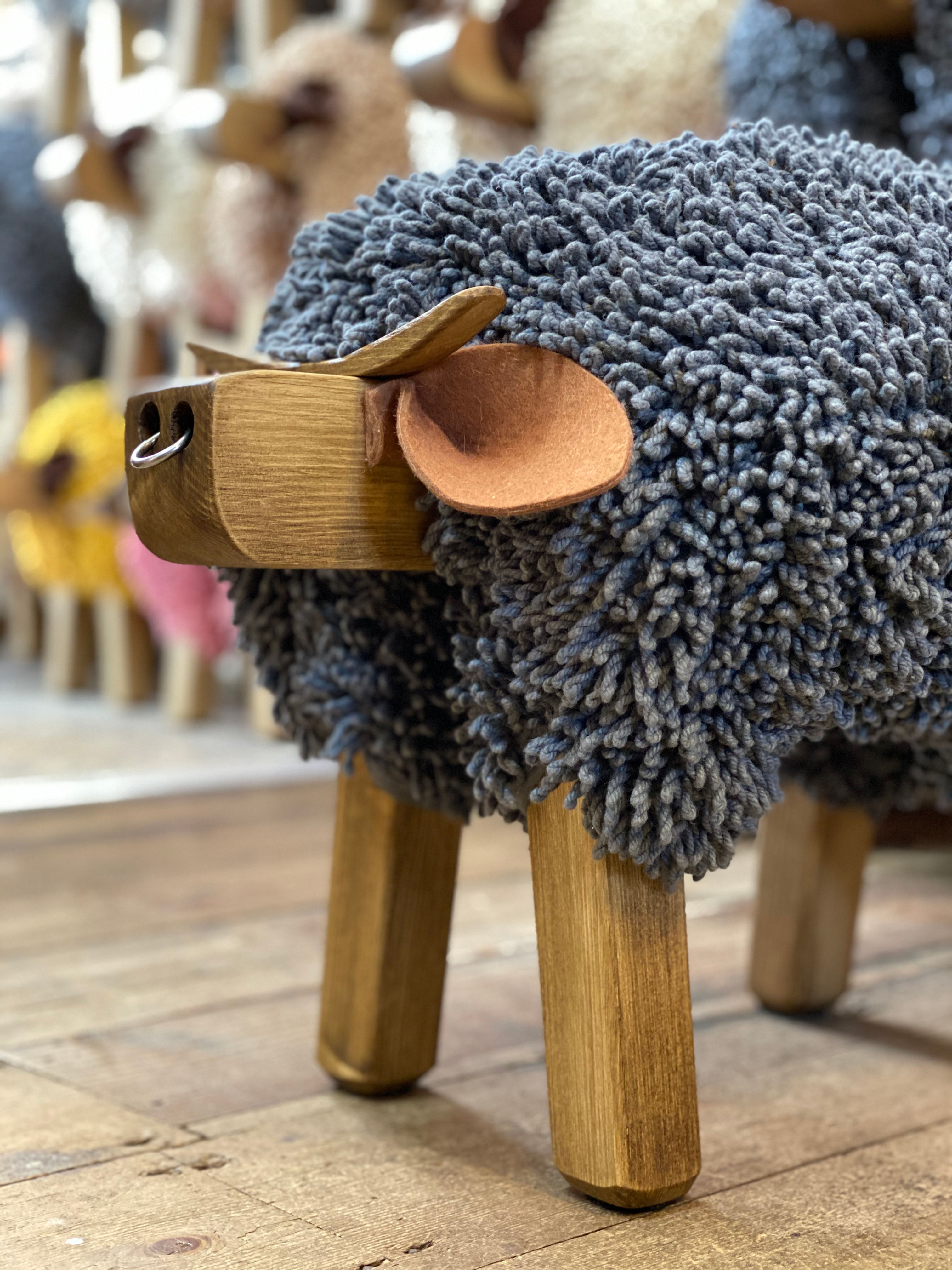 Dark Grey Ewe Moo Highland Bull Footstool
