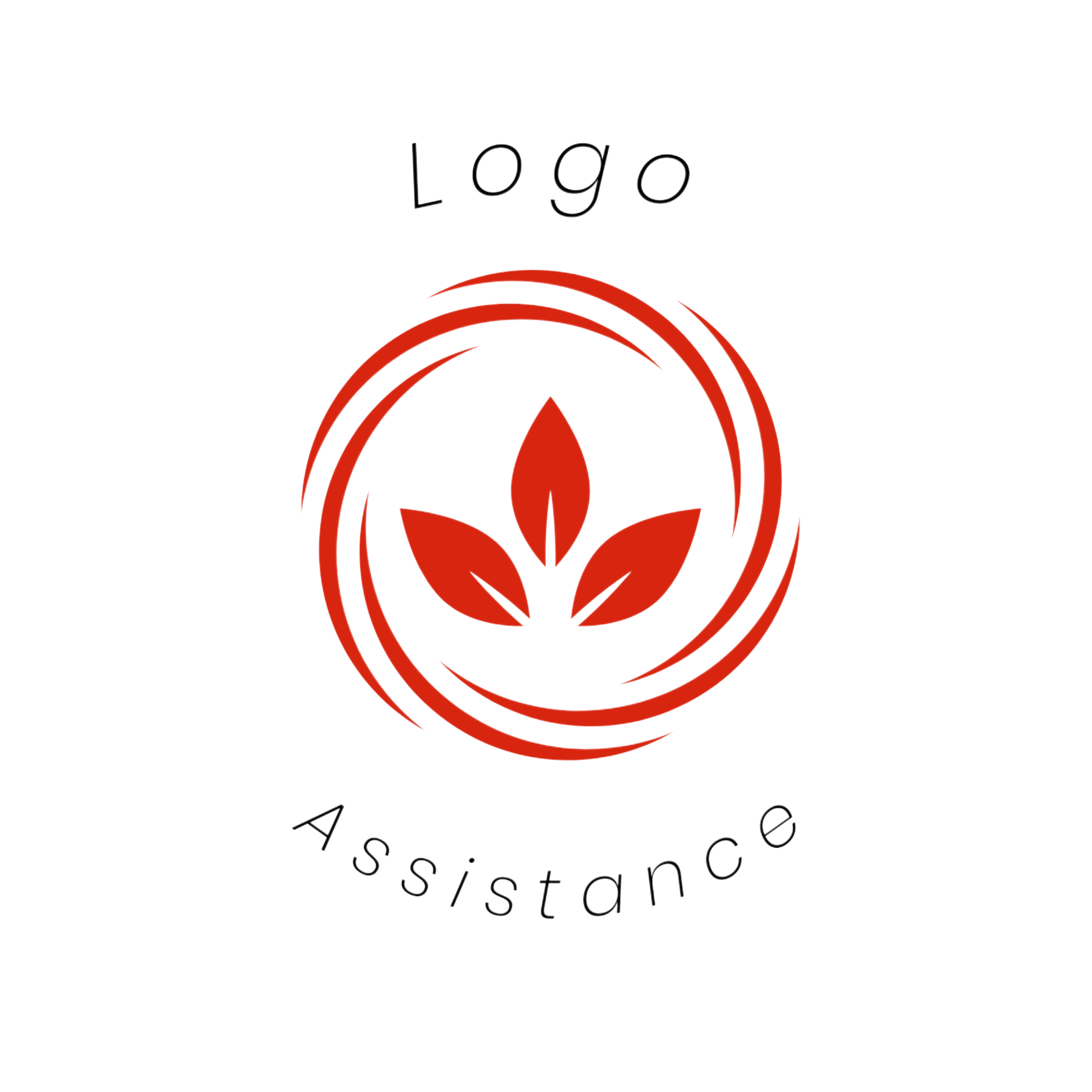 Red logo of leaves with the words Logo and Assistance