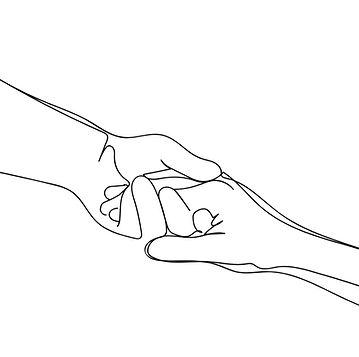 Simple line drawing of two hands holding, representing support, connection, and therapeutic safety