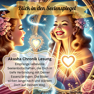 Illustration einer Frau, die sich liebevoll im Spiegel betrachtet, für Akasha Chronik Lesung, Blick in den Seelenspiegel
