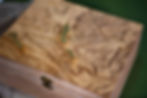 Eye-level view of a beautifully crafted wooden box used to store keepsakes
