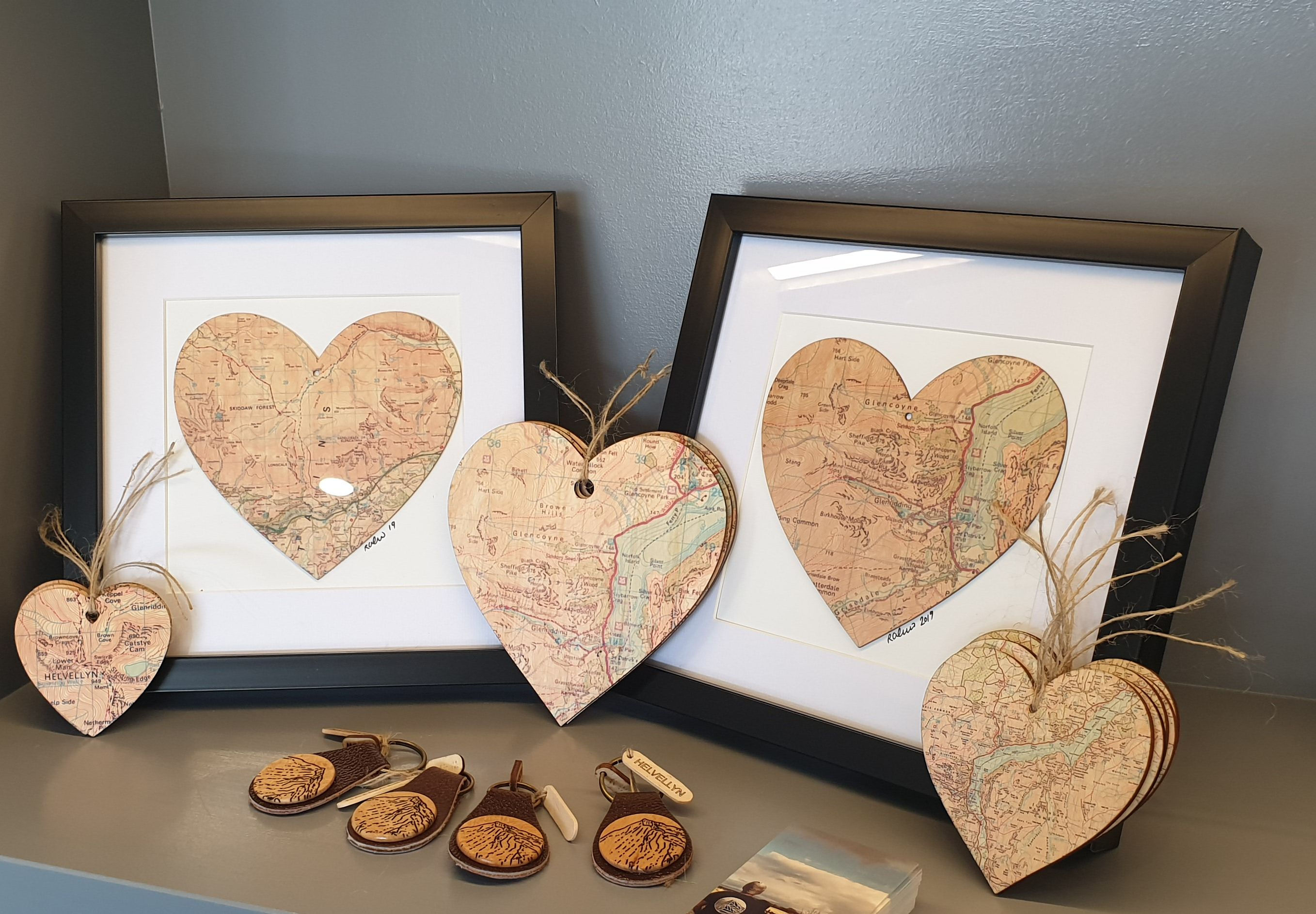 Custom Framed Wooden Map Heart