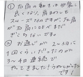 右肩の動きは非常に良くなり肩まわしもスムーズなのですが左肩が右肩に比べまだぎこちないです。お通じが2～3日に1回くらいだったのが3～4日連続でやってきた！うれしかったと姿美人.(シルエット)の感想口コミ コメント ポスト 大阪