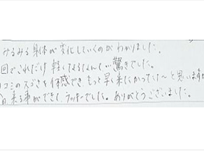 みるみる身体が変化していくのがわかりました。1回でこれだけ軽くなるなんて驚き。口コミのスゴさを体感できもっと早く来たかったなと思うが今日来る事ができてラッキーでしたと姿美人.(シルエット)の筋膜リリース整体の口コミ 人気 大阪市