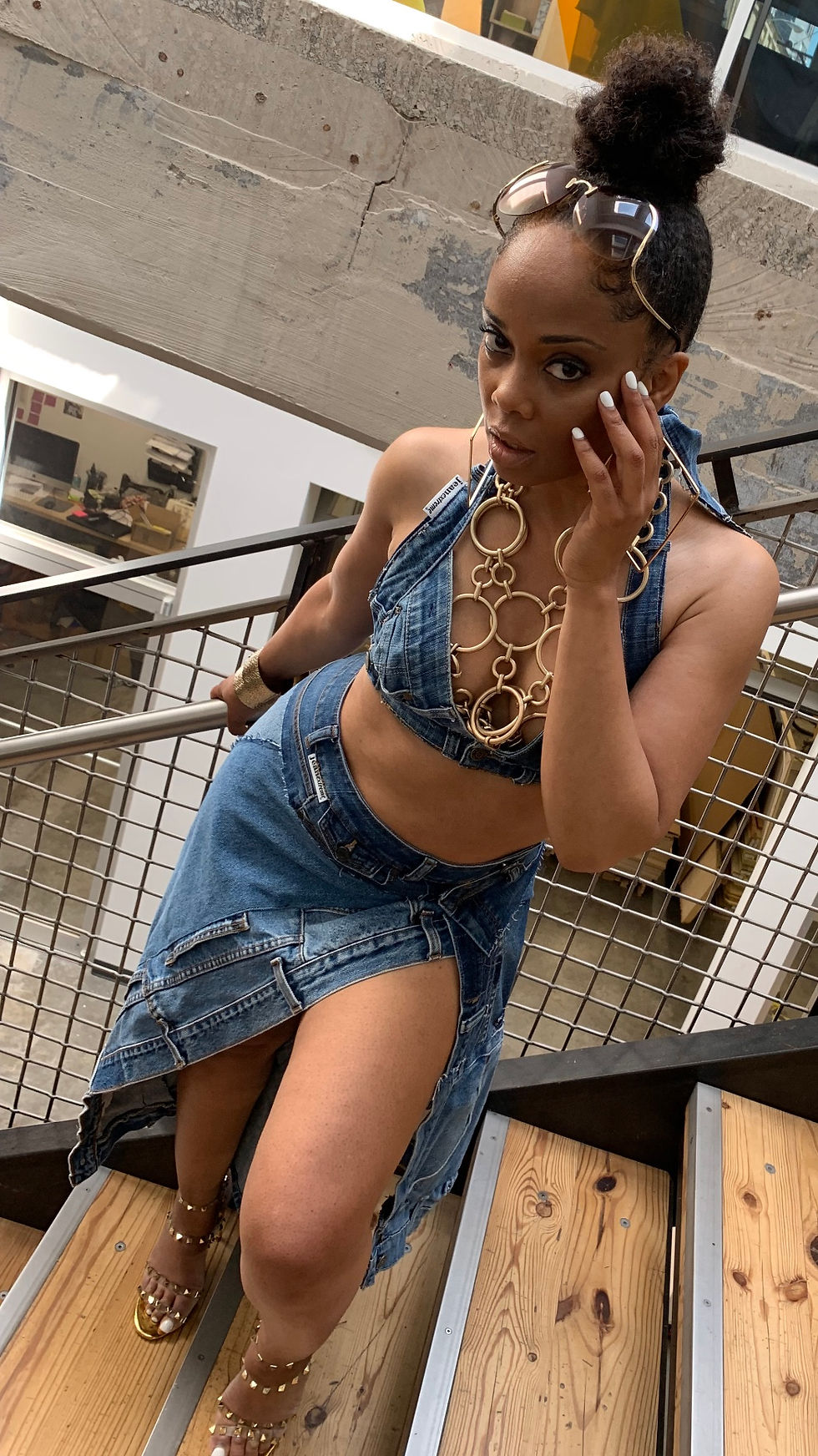 Thumbnail: ReFried Jean Wrap Skirt & Bra Top Set 