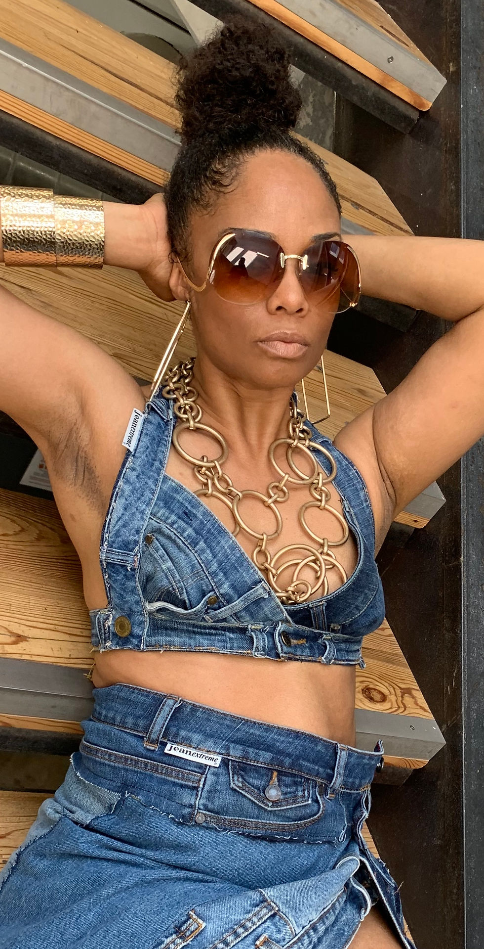 Thumbnail: ReFried Jean Wrap Skirt & Bra Top Set 
