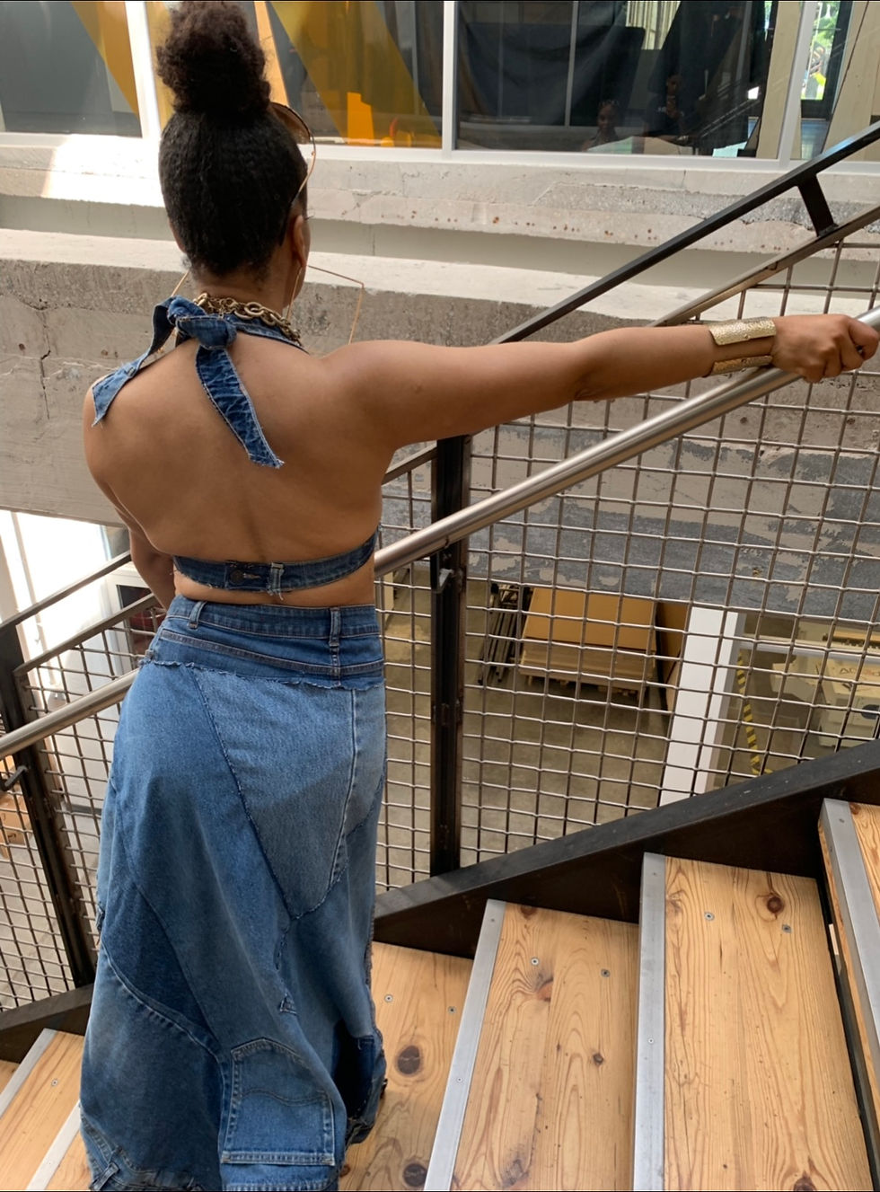 Thumbnail: ReFried Jean Wrap Skirt & Bra Top Set 