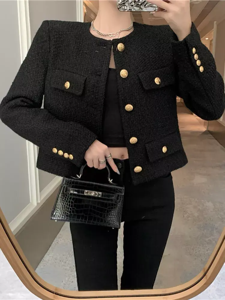Thumbnail: Fall Vintage Small Fragrant Tweed Jacket  Casual Woolen Short  Crop Top