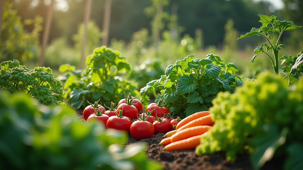 Close-up view of a vibrant vegetable garden with diverse plants