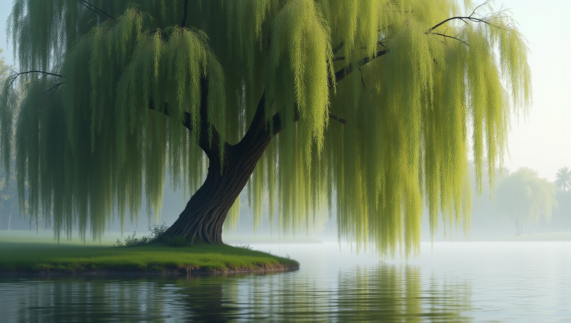 Serene willow tree by calm water