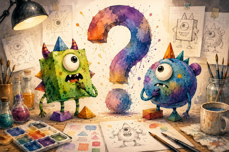 Ilustración en acuarela de un personaje original creado en el curso Monstruos a la Obra