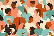 Ilustração colorida que mostra pessoas com características diversas representando a diversidade