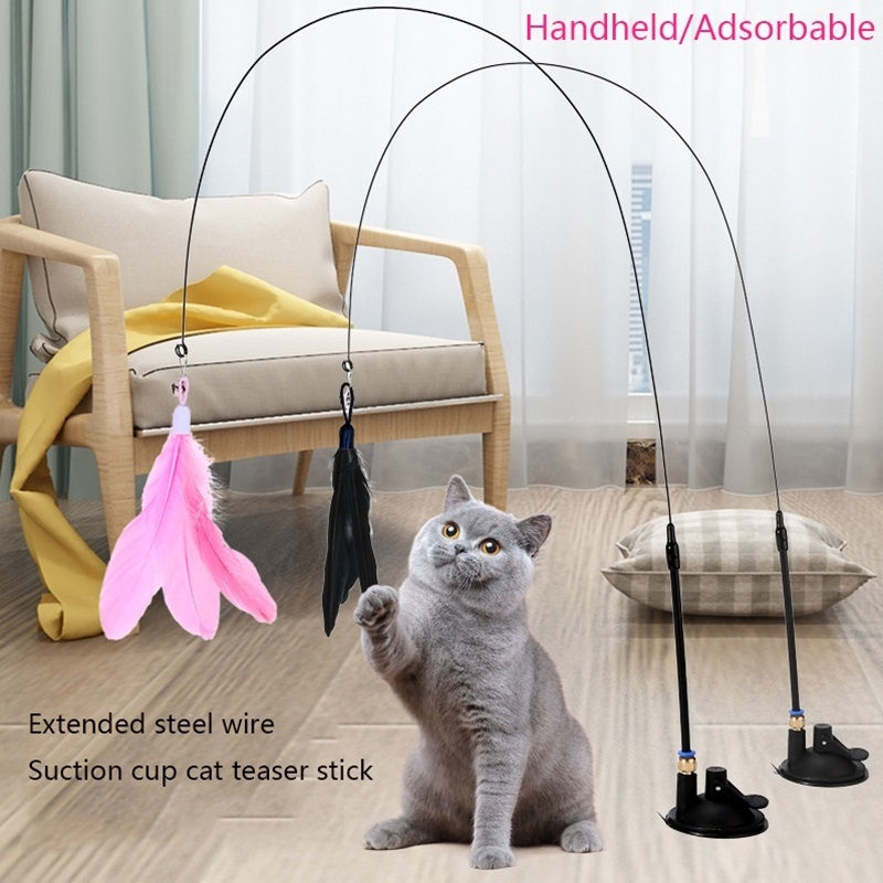 Thumbnail: Cat Teaser Toy Cat Teaser Pole With Feather Bell Extended Rod Suction Cup Durabl