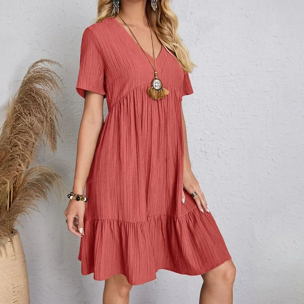 Thumbnail: Women Summer Peplum Dresses Spring V-Neck Short Sleeve Loose Waist Ruffle Fit Fl