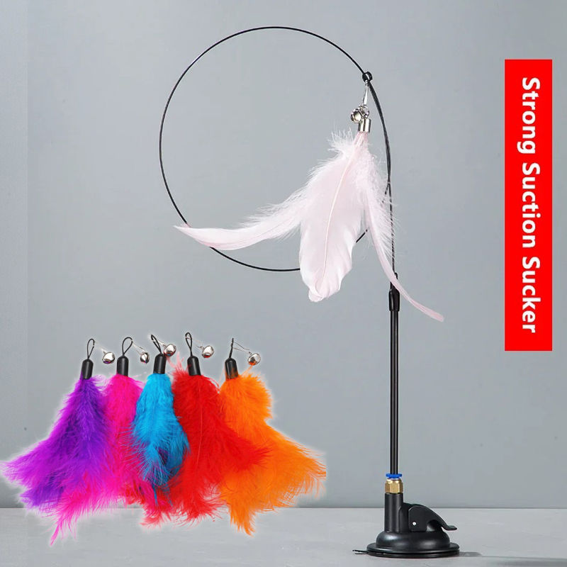 Thumbnail: Cat Teaser Toy Cat Teaser Pole With Feather Bell Extended Rod Suction Cup Durabl