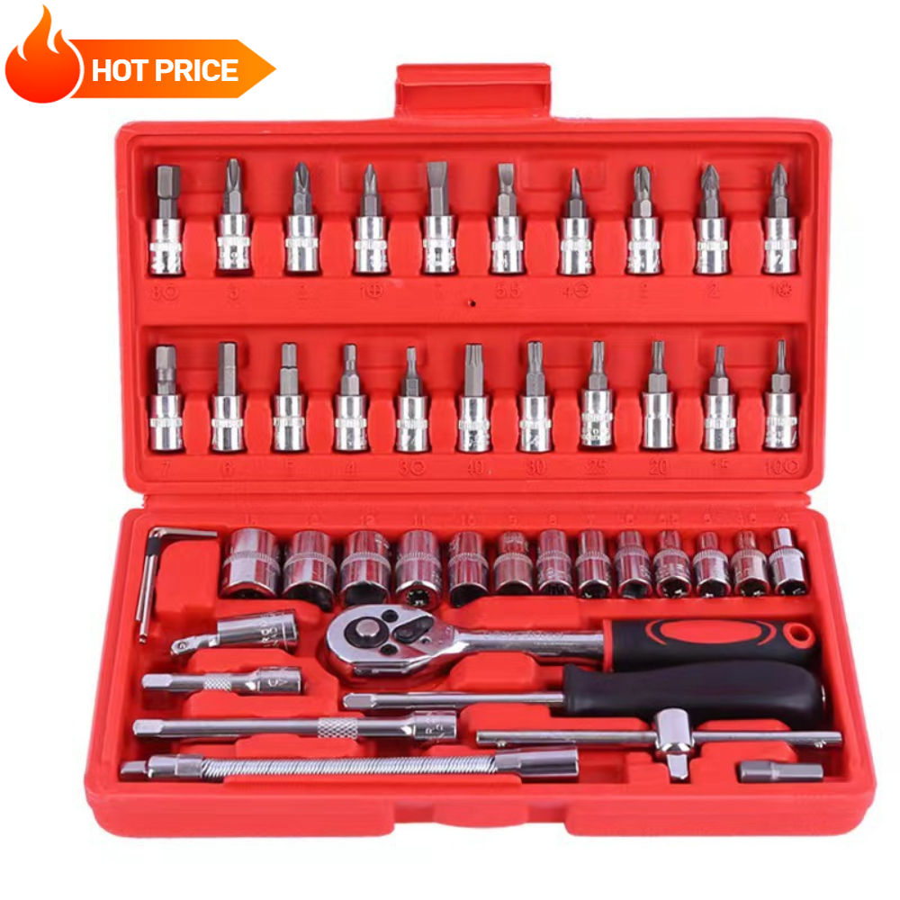 46pcs/Set Socket Wrench Diy Repair Tool Kit Ratchet Screwdriver for Car Repair H