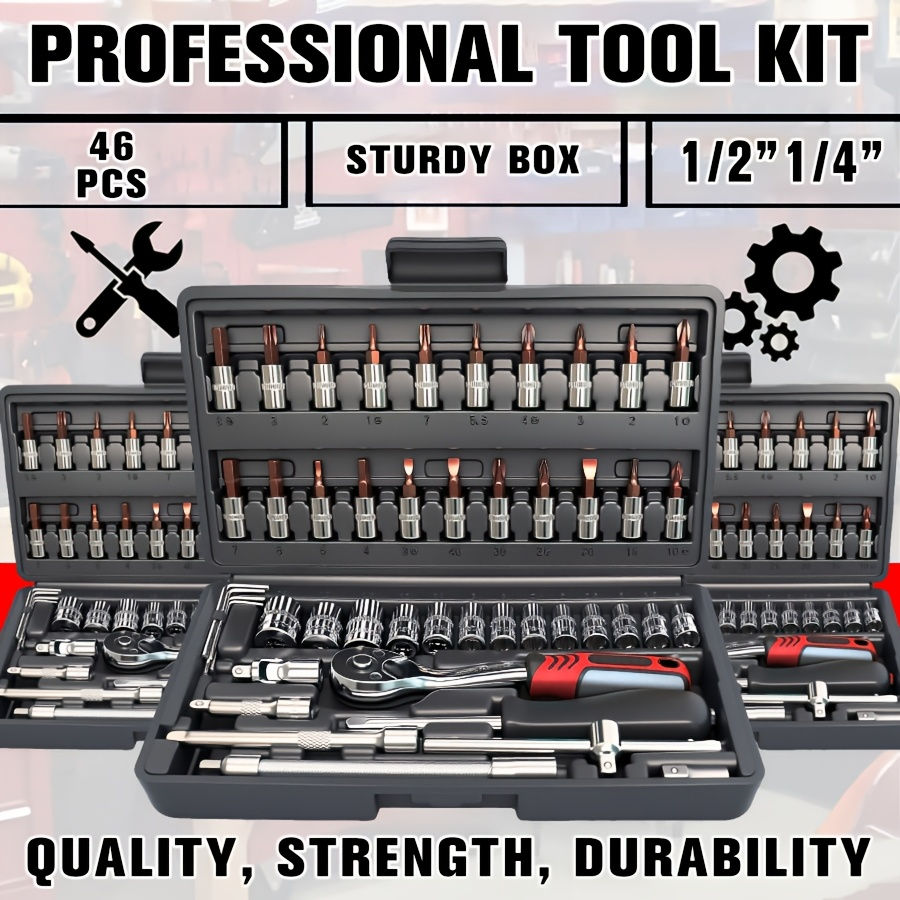 Thumbnail: Heavy-duty 1/4-inch Drive Socket Set,including Quick-release Ratchet Wrench and 