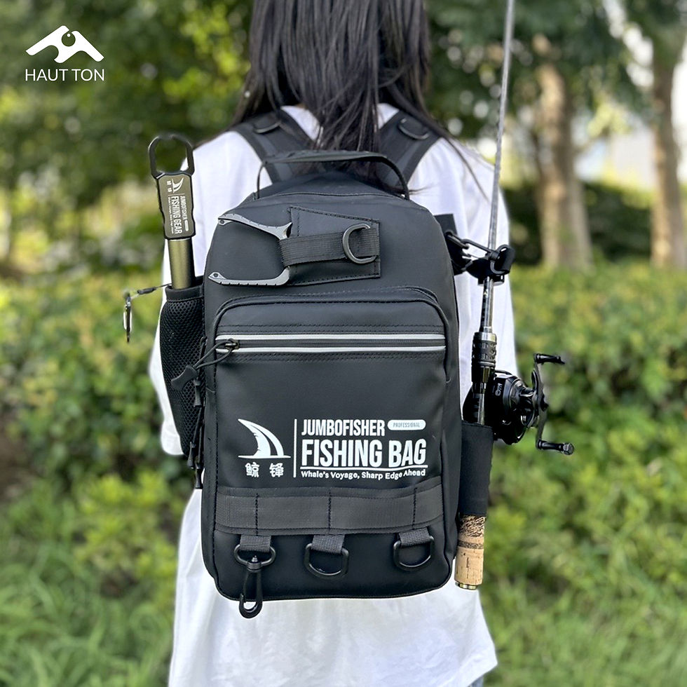 Thumbnail: HAUT TON Black Fishing Tackle Backpack With Rod Holder Reel Lure Hook Storage Pa