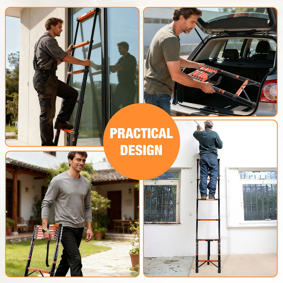 Thumbnail: Telescoping Ladder / Attic Ladder, Heavy-Duty Stainless Steel, Non-Slip Feet, 33