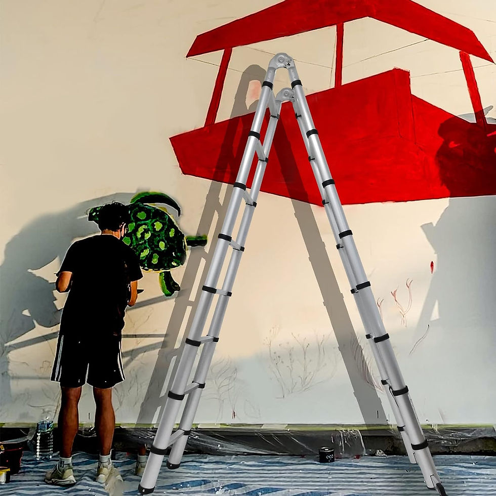 Thumbnail: 5M Telescopic Folding Ladder with Stabilizer Bar, Extension Ladder A-Frame Multi