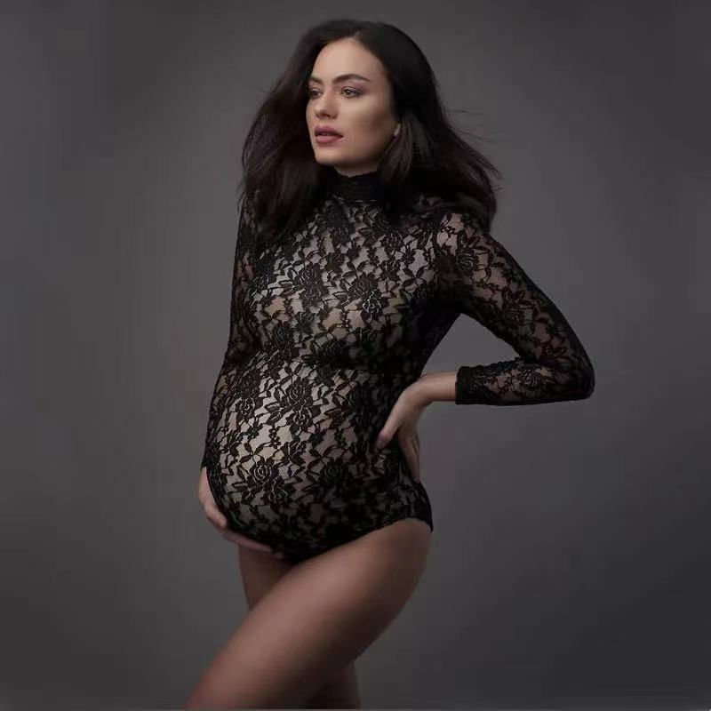 Lace Maternity Photography Props Jumpsuit Stretchy Pregnancy Photo Shoot Clothe