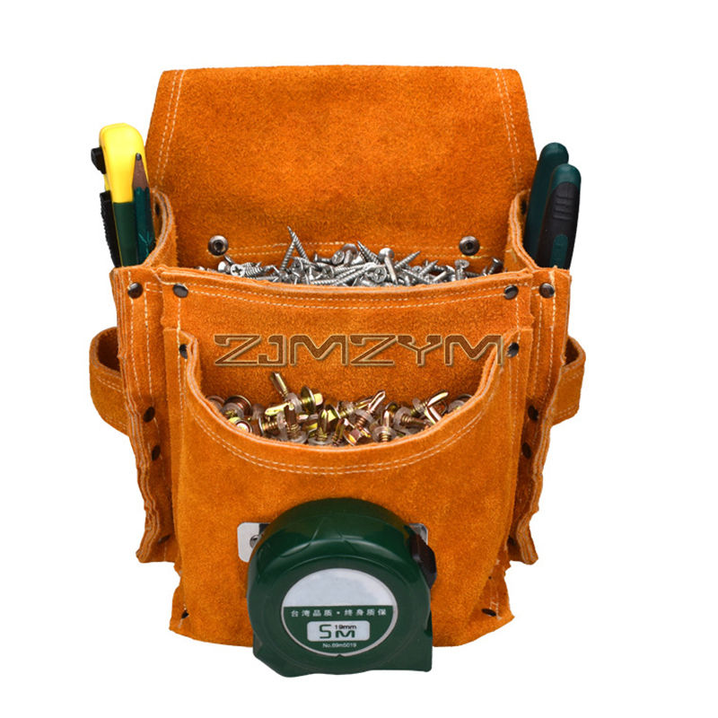 Thumbnail: Leather 4-Pocket Tool Pouches Heavy Duty Tool Bag Pocket Tool Organizer Electric