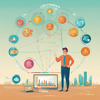 cartoon man with computer and business process flows