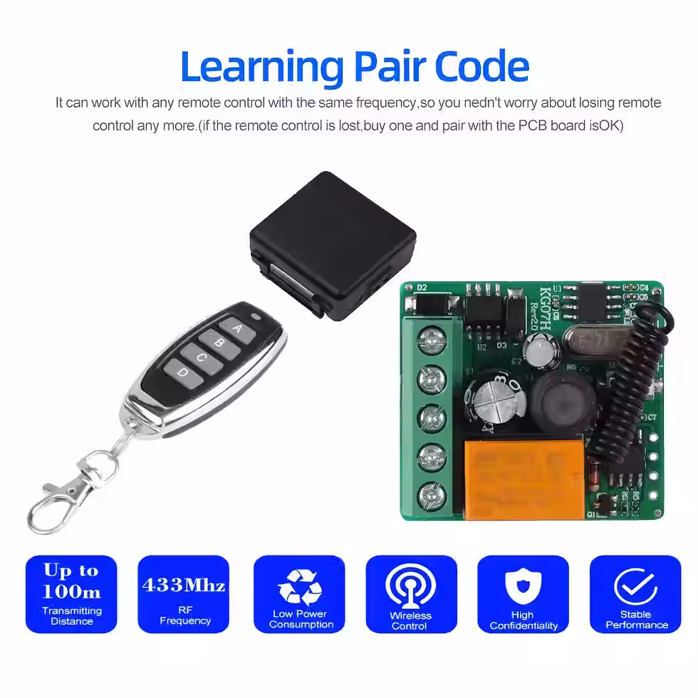 الصورة المصغرة: Universal Wireless Remote Control Switch, Relay Receiver Module, RF Transmitter,
