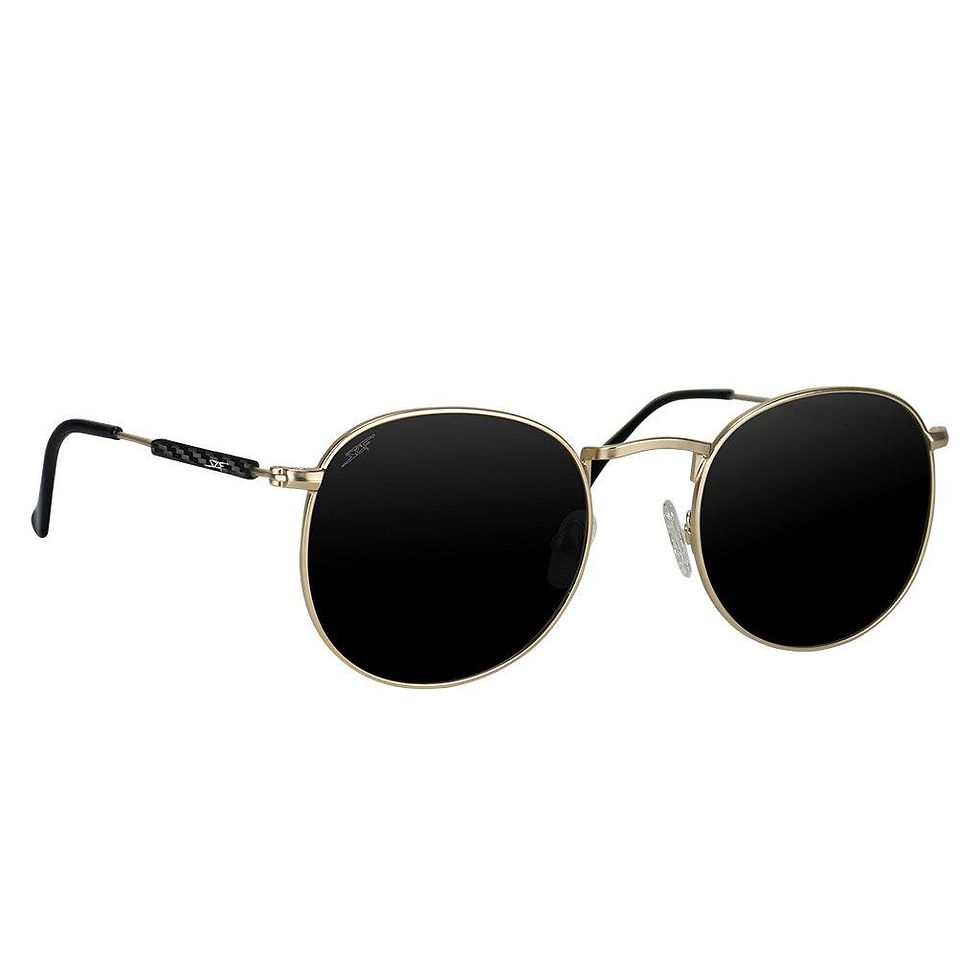 Round sunglasses with black lenses and gold frame