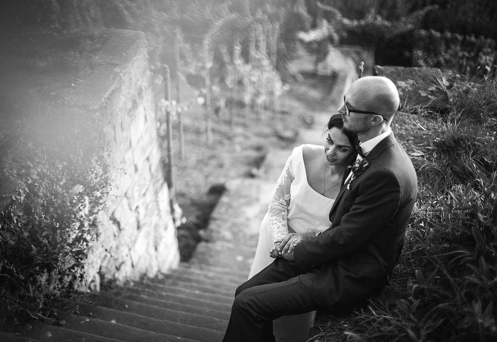 Hochzeit in Dresden - Brautpaarshooting im Weinberg des Lingnerschlosses am Elbhang