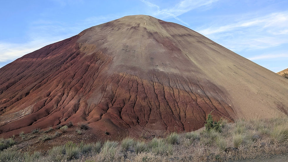 Close view of red and tan Painted Hills in Oregon