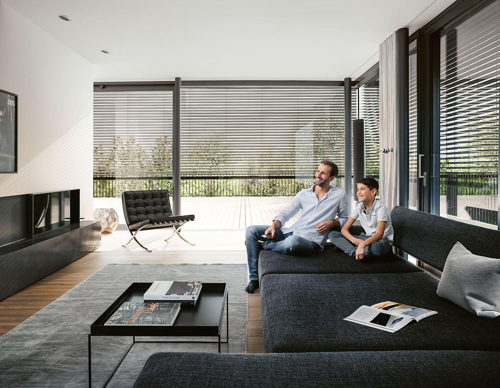 Protection solaire screens dans le salon d'une maison