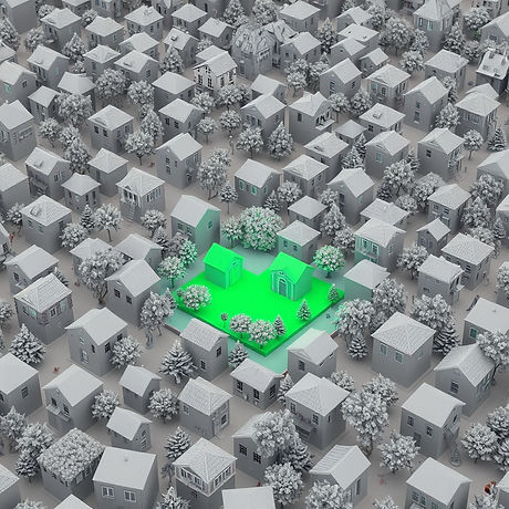 i need an image that contains numerous real properties in grey but one in green.jpg