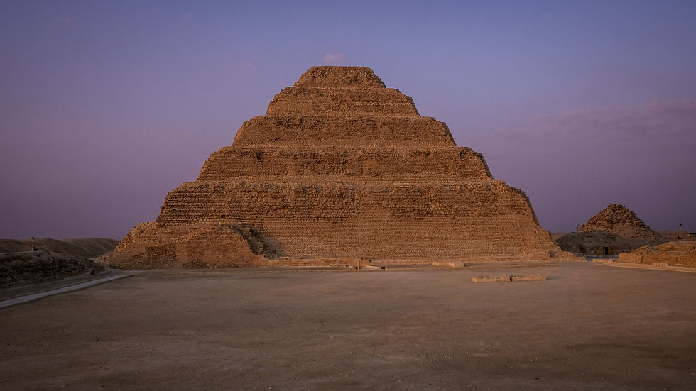 Pharaoh Djoser's Step Pyramid at sunset in Saqqara, Egypt