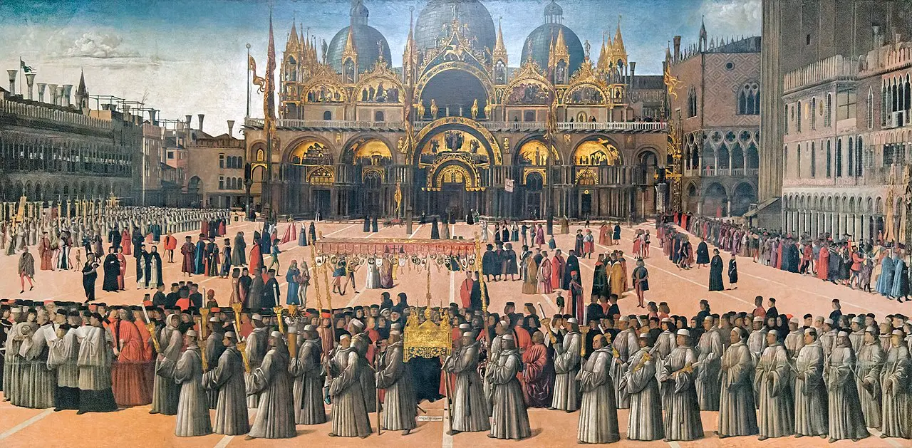 Piazza San Marco_Procession_in_piazza_San_Marco_by_Gentile_Bellini.webp