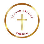 Second Baptist Church (SBC) logo with a gold circled surrounding a gold cross with the words, "Second Baptist Church" around 