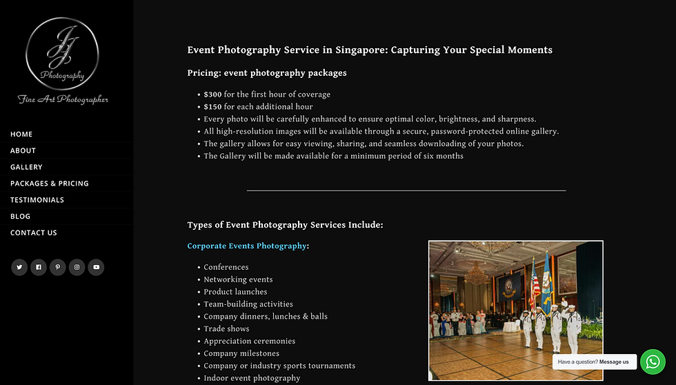JJ Photography's Event Photography Landing Page