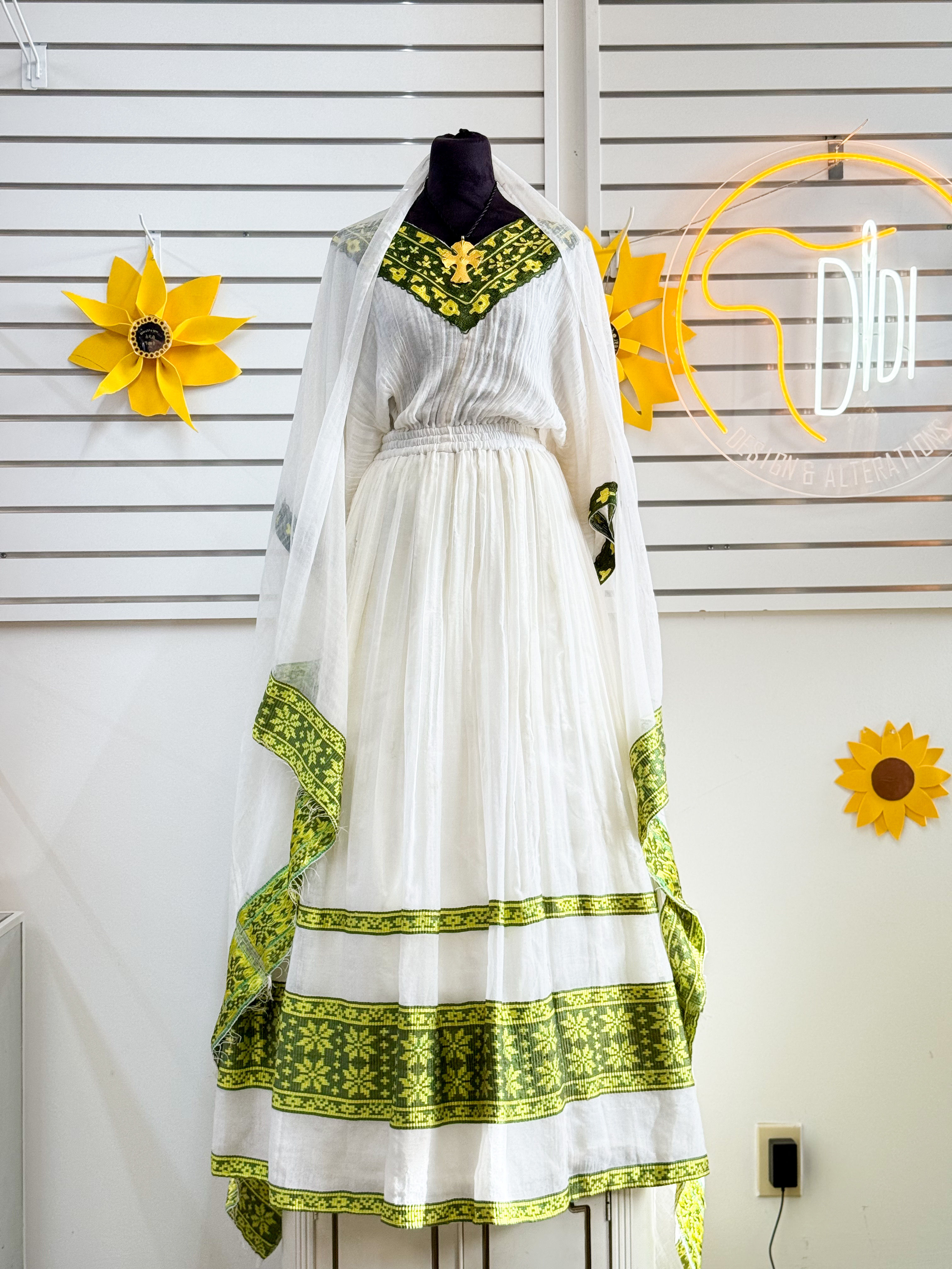 Green & White Traditional Habesha Kemis