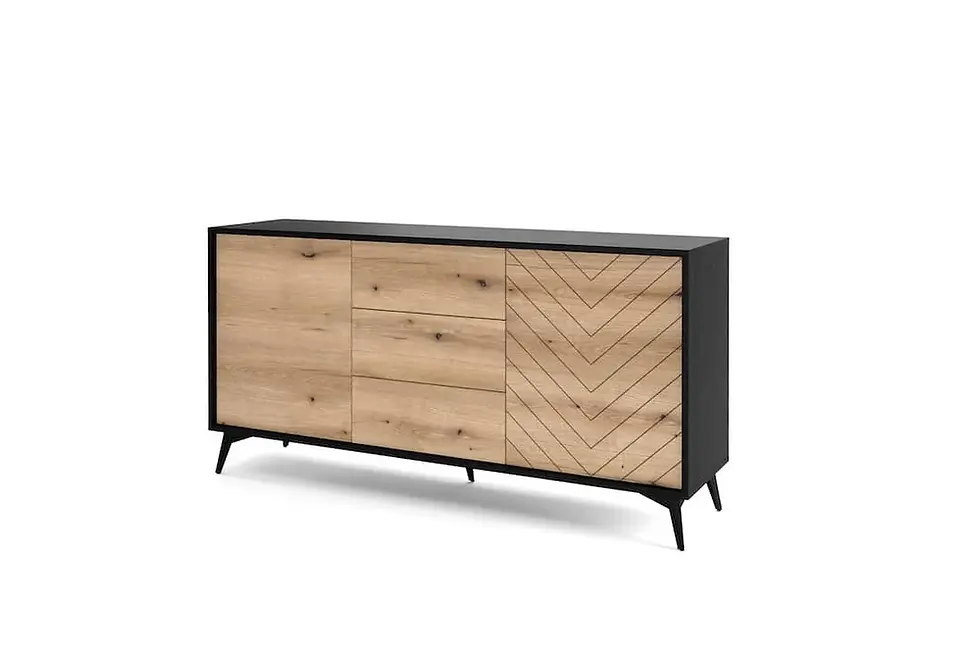 Thumbnail: 154cm Black & Oak Sideboard Basin Unit with 3 Drawers