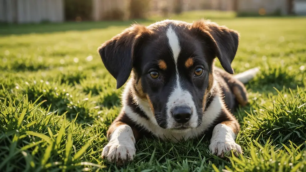 Close-up view of a dog digging in a grassy yard
